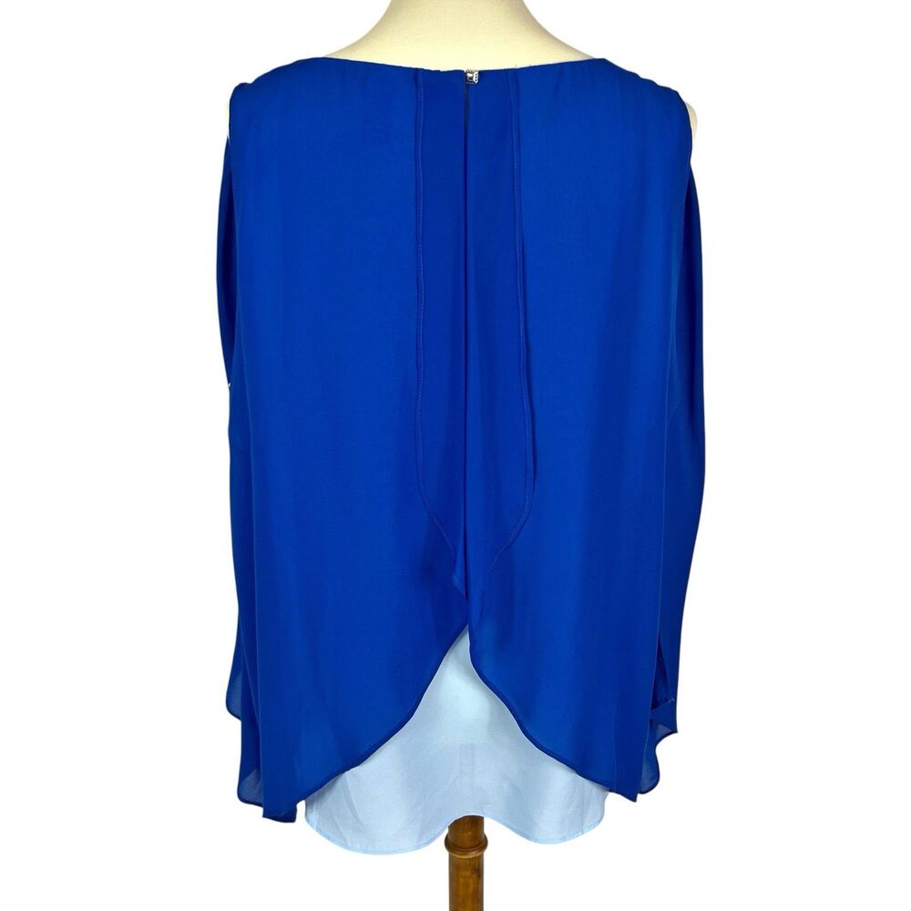 White House Black Market Blue Flowy Chiffon Layered Split Back Sleeveless Top XL - Picture 3 of 12
